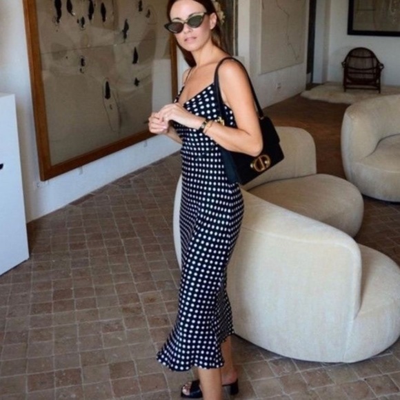 Zara Black Polka Dot Spaghetti Strap Cowl Neck Midi Dress Size Medium - Picture 4 of 5